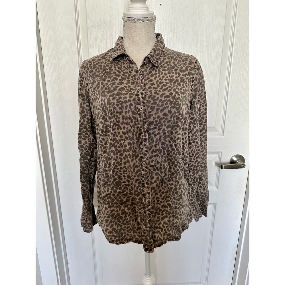Monrow Mini Leopard Basic Shirt Button Down Linen… - image 7